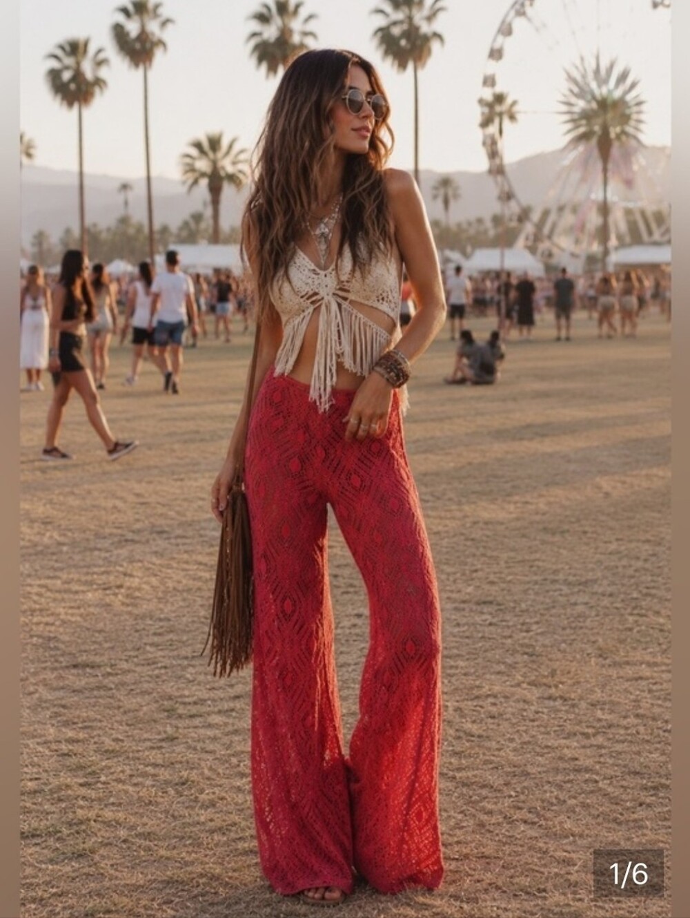 Cotton Crochet Pant by Urban Outfitters Sheer Flare Hem